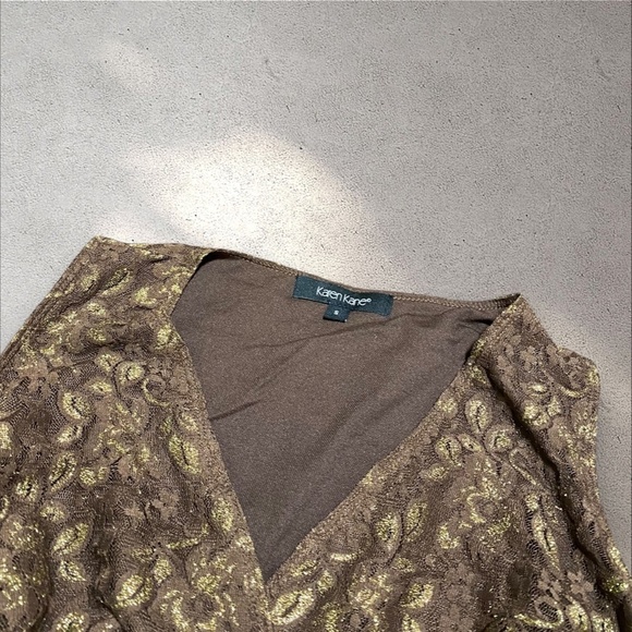 Boho Chic Karen Kane Brown & Gold Shimmer Lace Cami - Picture 3 of 3